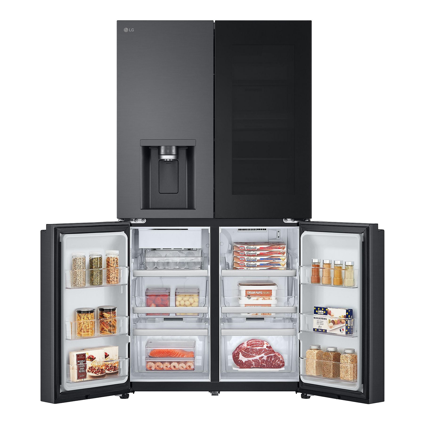 LG GMG960MMSD mit Craft Ice, InstaView® Multi-Door mit Craft Ice French Door (638 l, E, 1792 mm hoch, Essence Black Steel) LG