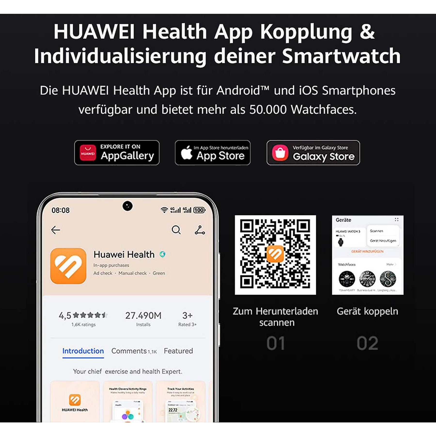 HUAWEI Fit 4 Smartwatch Fluorelastomer, 130-210 mm, Black HUAWEI