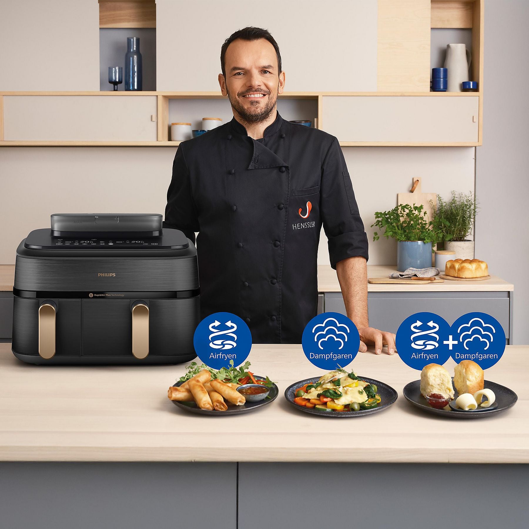 PHILIPS NA552/00 Steam Airfryer 5000 Series Dual Basket 9L Kapazität (3L+6L) Dampfgarer & Heißluftfritteuse PHILIPS