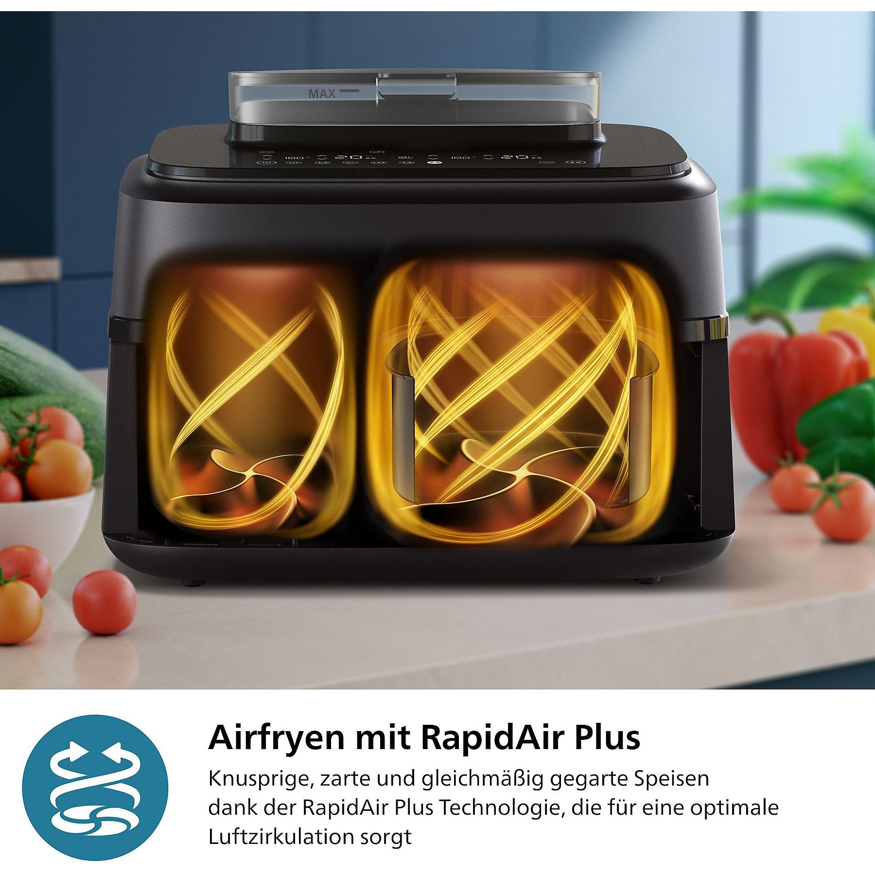 PHILIPS NA552/00 Steam Airfryer 5000 Series Dual Basket 9L Kapazität (3L+6L) Dampfgarer & Heißluftfritteuse PHILIPS