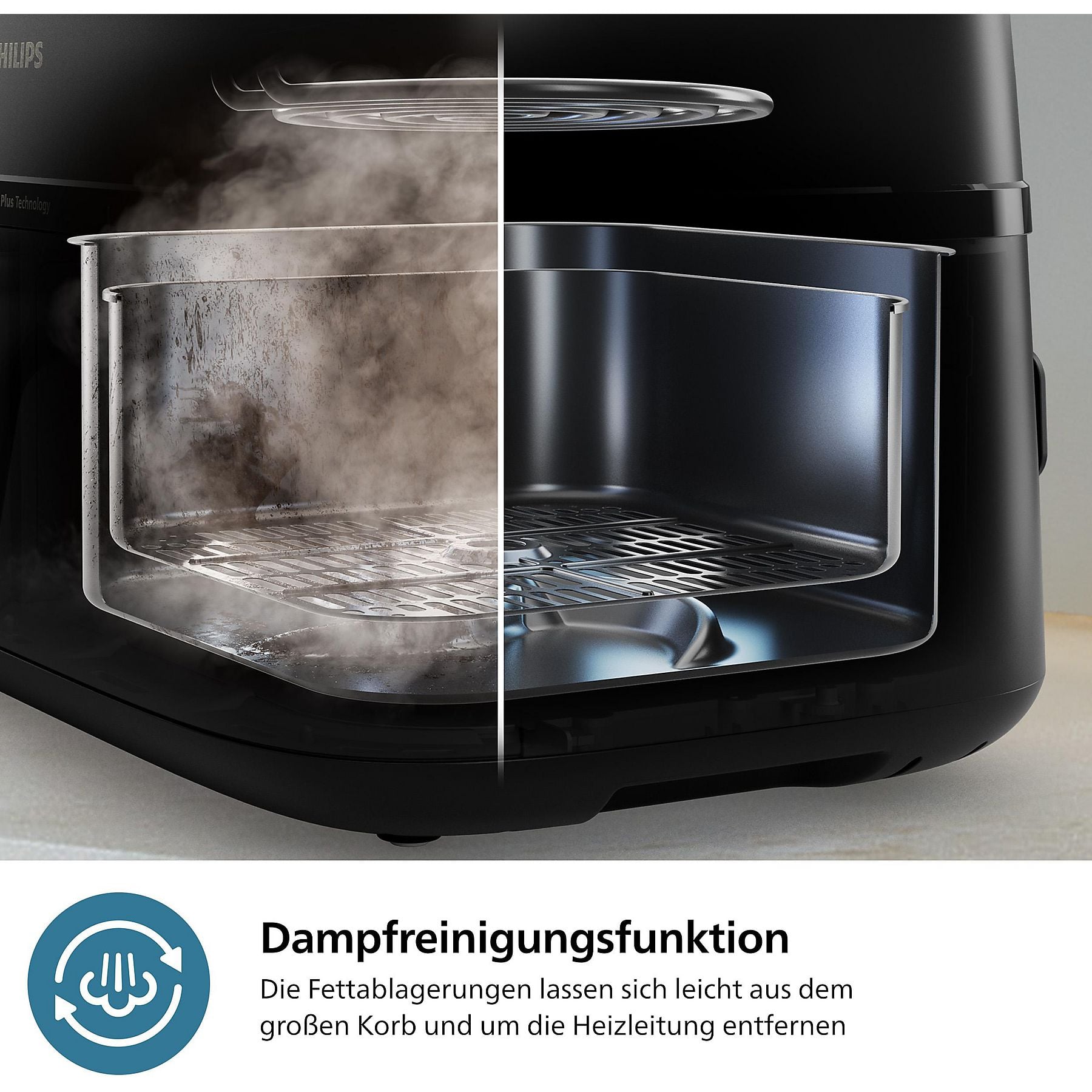PHILIPS NA552/00 Steam Airfryer 5000 Series Dual Basket 9L Kapazität (3L+6L) Dampfgarer & Heißluftfritteuse PHILIPS