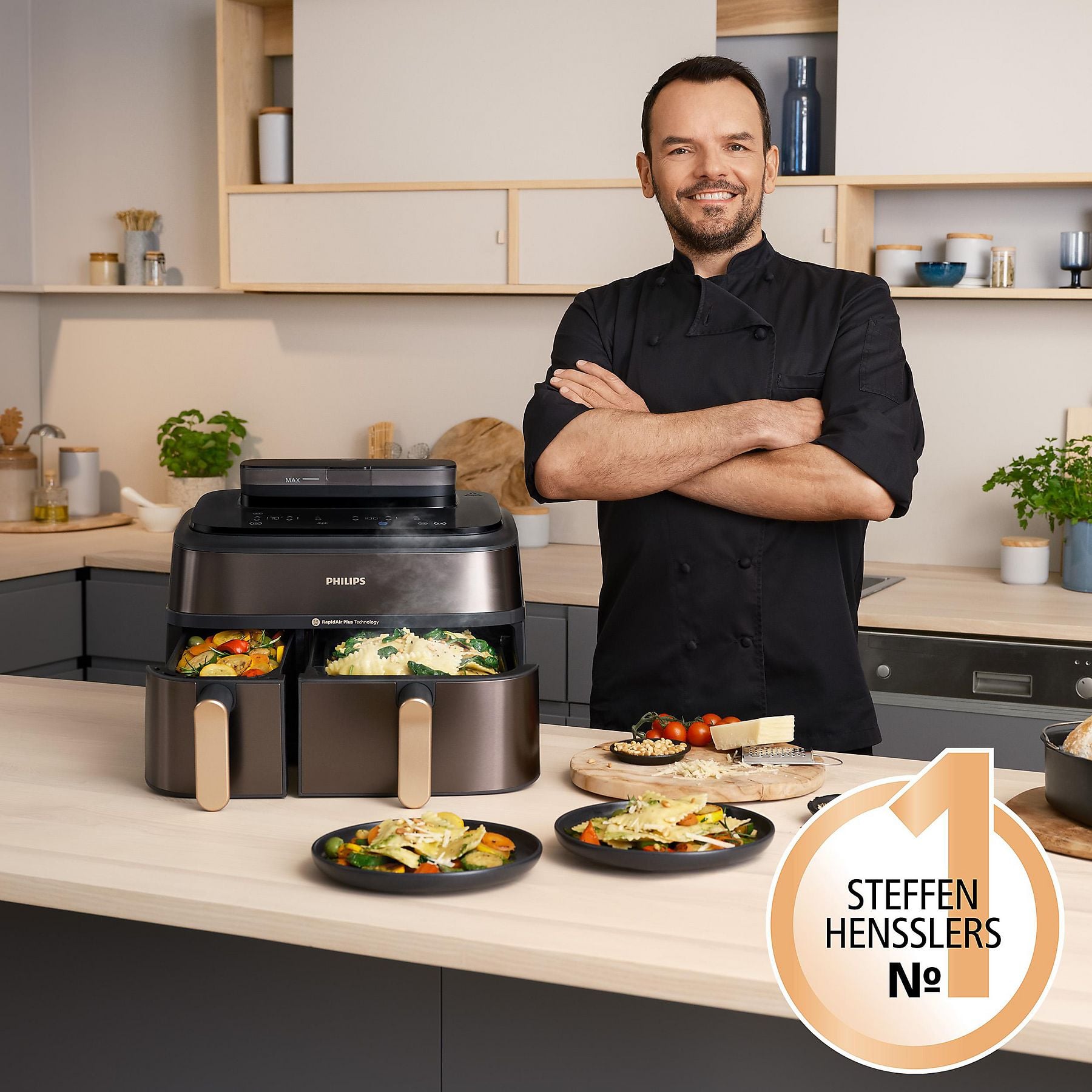 PHILIPS NA552/00 Steam Airfryer 5000 Series Dual Basket 9L Kapazität (3L+6L) Dampfgarer & Heißluftfritteuse PHILIPS