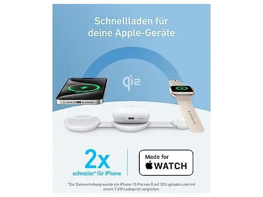 ANKER Nano 3-in-1 Kabelloses Ladegerät Apple, Weiß ANKER