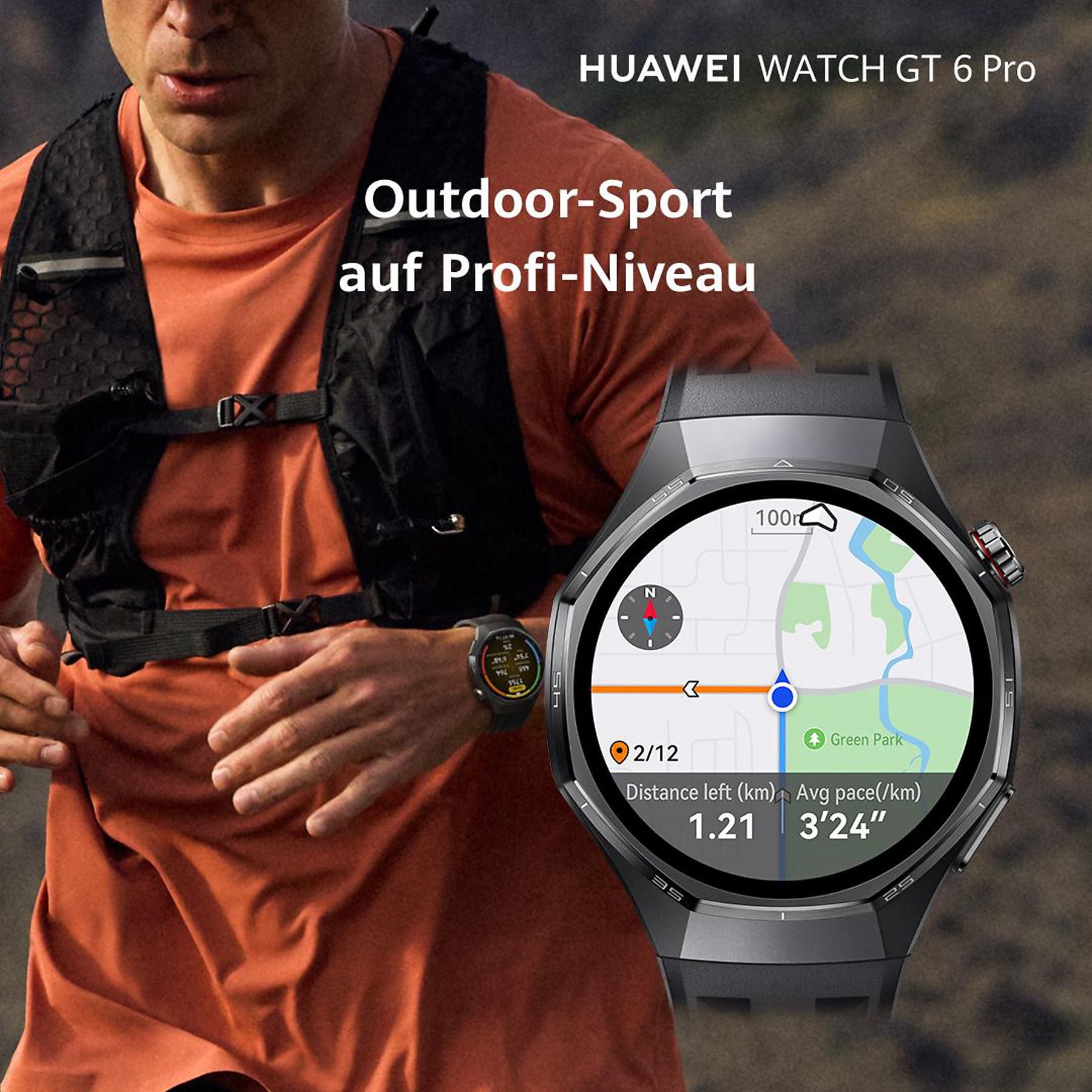 HUAWEI Watch GT6 Pro Smartwatch Fluorelastomerarmband, 140-210 mm, Schwarz HUAWEI