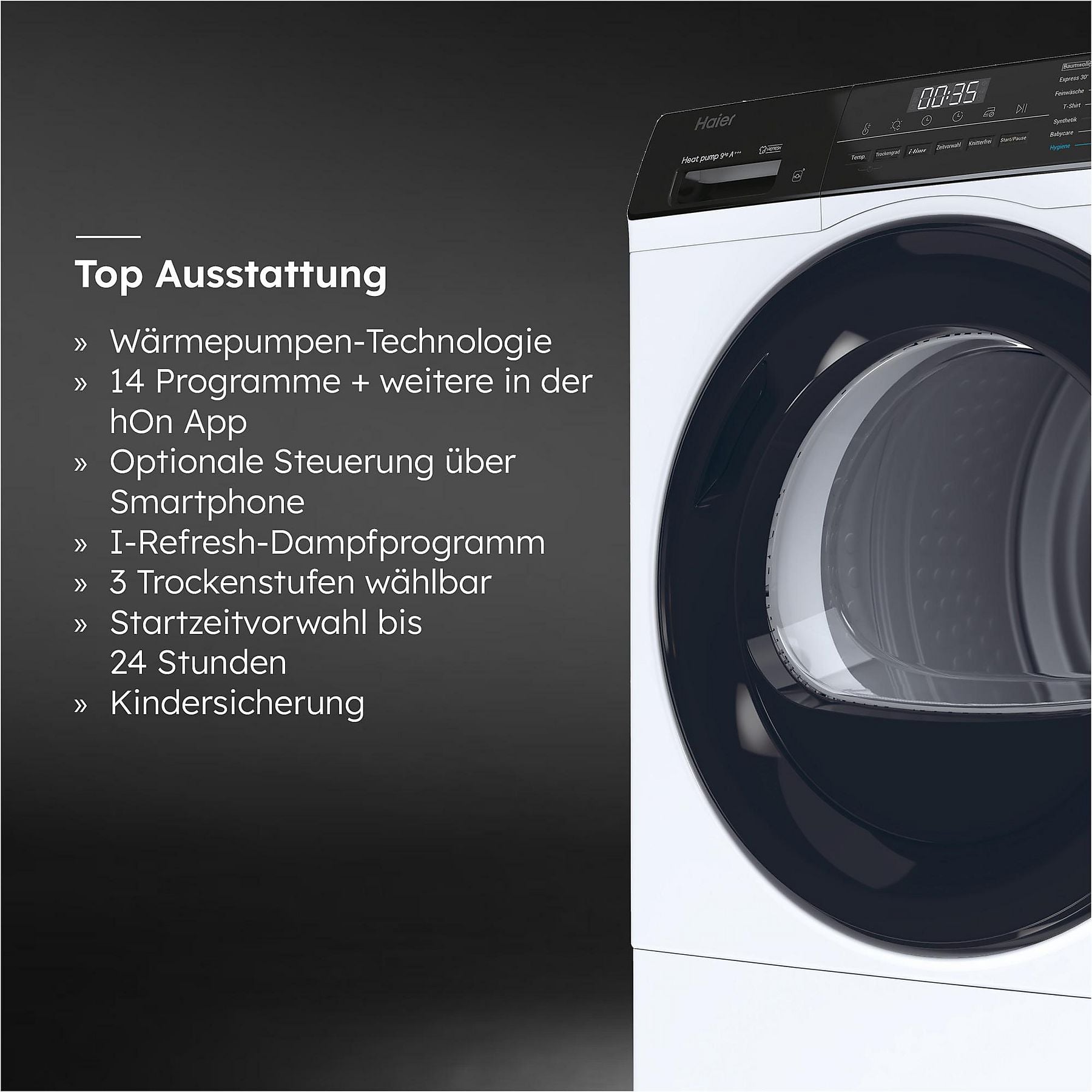 HAIER HD91-A3939E-DE Wärmepumpentrockner I PRO 3 (9 kg, Weiß) GCN ELECTRO