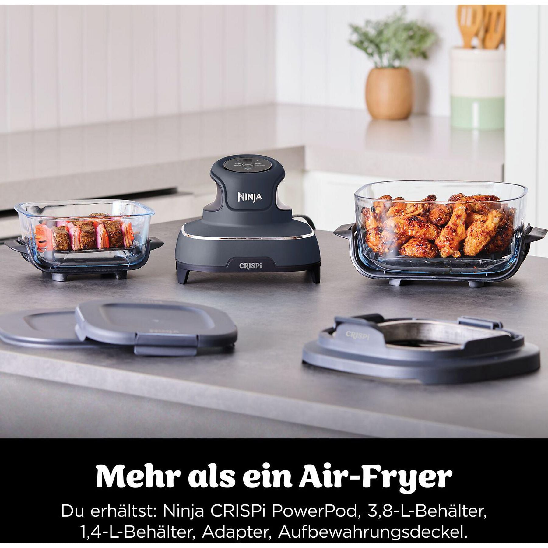 NINJA FN101EUGY CRISPi 4-in-1 Tragbare Glas-Heißluftfritteuse Cyber Space, Heißluftfritteuse NINJA