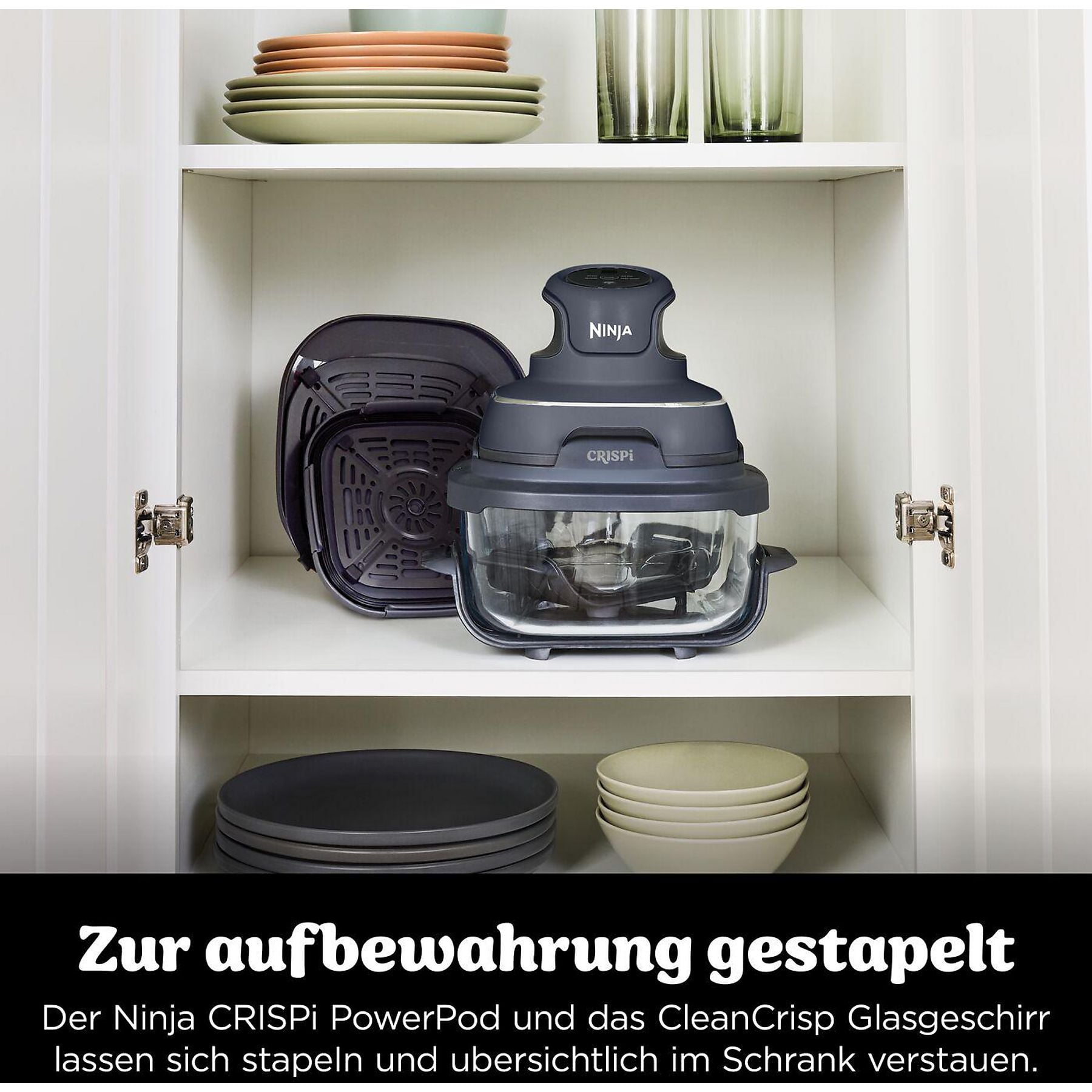 NINJA FN101EUGY CRISPi 4-in-1 Tragbare Glas-Heißluftfritteuse Cyber Space, Heißluftfritteuse NINJA