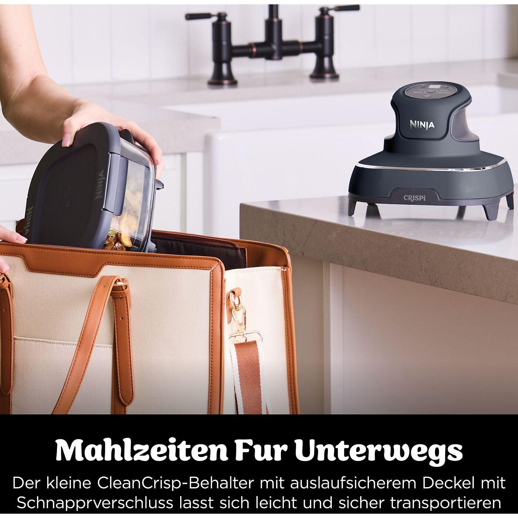 NINJA FN101EUGY CRISPi 4-in-1 Tragbare Glas-Heißluftfritteuse Cyber Space, Heißluftfritteuse NINJA