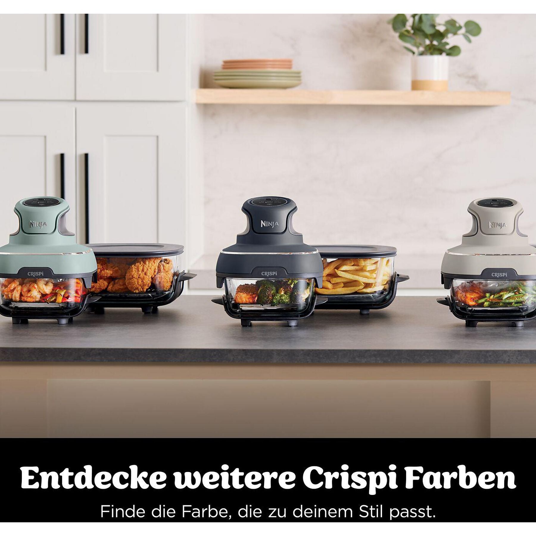 NINJA FN101EUGY CRISPi 4-in-1 Tragbare Glas-Heißluftfritteuse Cyber Space, Heißluftfritteuse NINJA