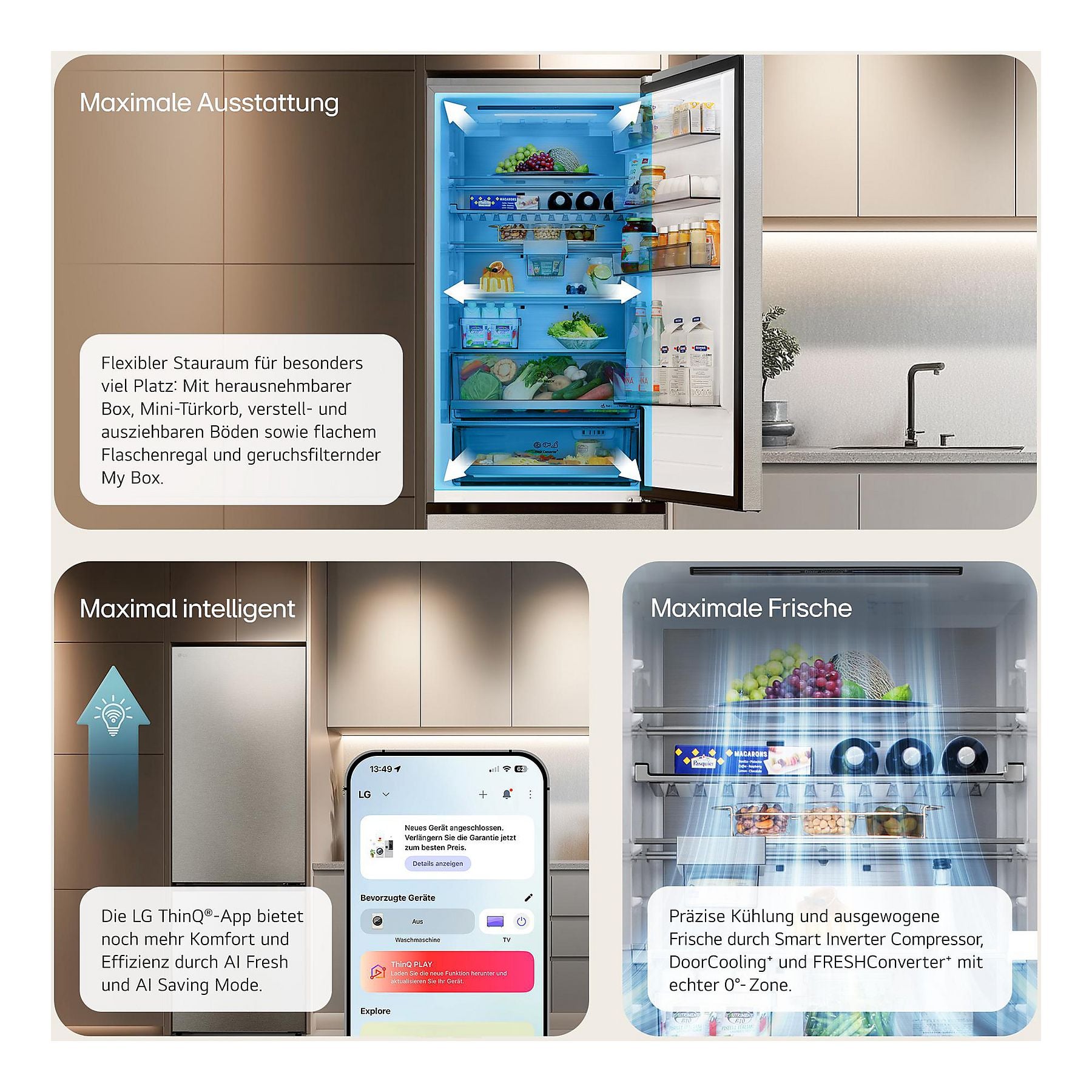 LG GBBS726BPY Fit&Max Kühlgefrierkombination (B, 375 l, 2030 mm hoch, Prime Silver) LG