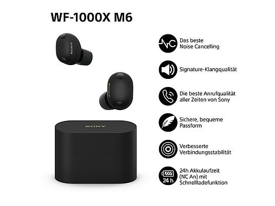 SONY WF-1000XM6 mit Noisecanceling, kabellos, In-ear Kopfhörer Bluetooth Schwarz SONY