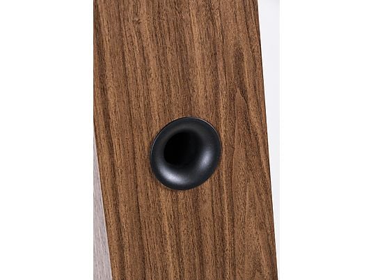ELAC Debut Reference F5 HiFi Lautsprecher (Hochtöner: 1 x 25 mm Kalotte, Tieftöner: 3 x 130 mm Konus, Aramid-Faser verstärkt, Schwarz/Holz ELAC