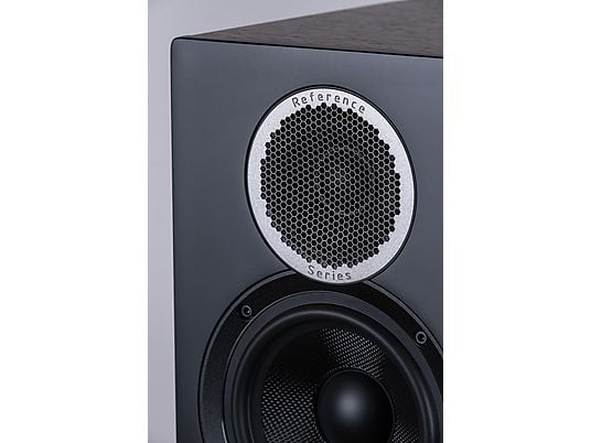 ELAC Debut Reference F5 HiFi Lautsprecher (Hochtöner: 1 x 25 mm Kalotte, Tieftöner: 3 x 130 mm Konus, Aramid-Faser verstärkt, Schwarz/Holz ELAC