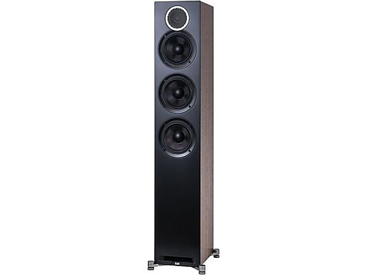 ELAC Debut Reference F5 HiFi Lautsprecher (Hochtöner: 1 x 25 mm Kalotte, Tieftöner: 3 x 130 mm Konus, Aramid-Faser verstärkt, Schwarz/Holz ELAC