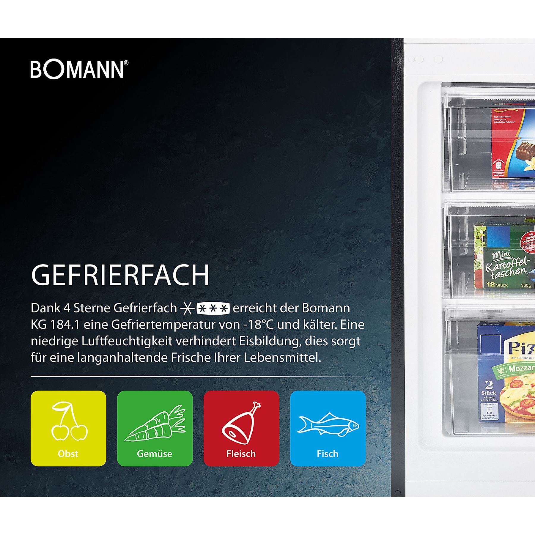 BOMANN KG 184.1 Kühlgefrierkombination (D, 269 l, 1800 mm hoch, Edelstahl) BOMANN