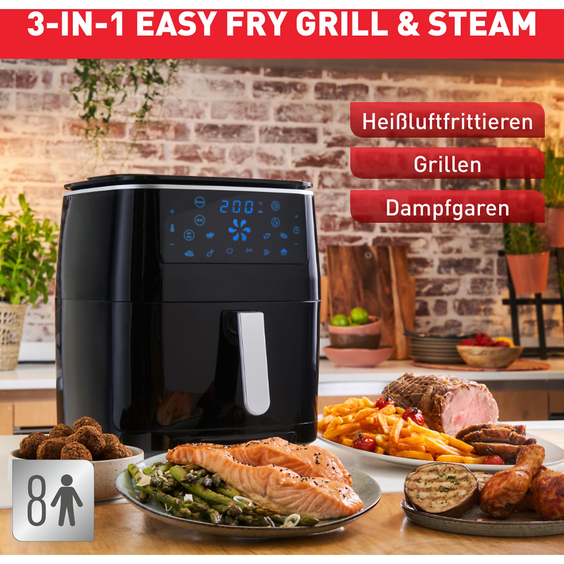 TEFAL FW2018 Easy Fry Grill & Steam Heißluftfritteuse 1700 Watt Schwarz TEFAL