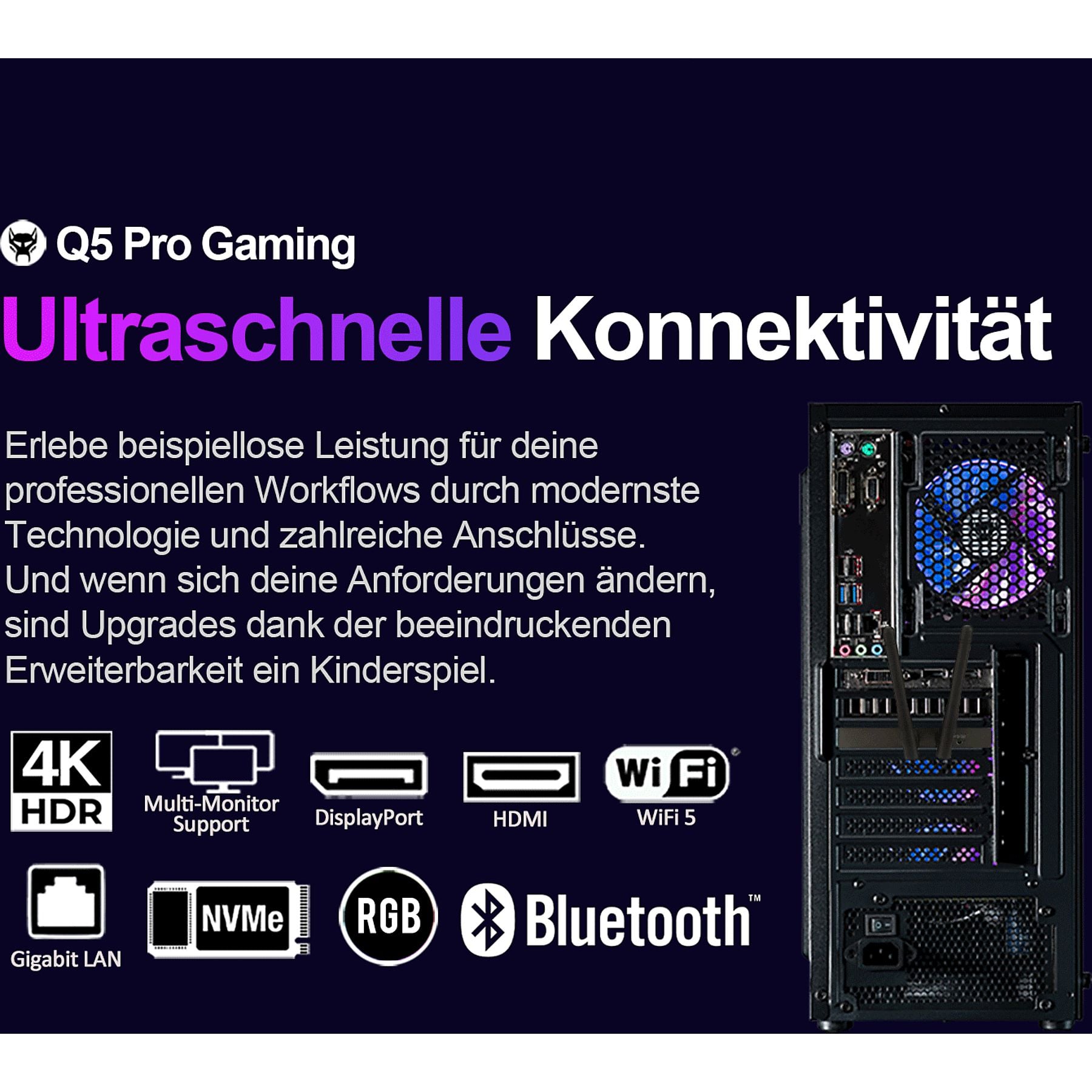 BEASTCOM Q5 | Pro Gaming, Gaming-PC mit AMD Ryzen™ 5, 16 GB RAM, 1 TB SSD, NVIDIA, NVidia GeForce RTX™ 3050, Windows 11 Home BEASTCOM