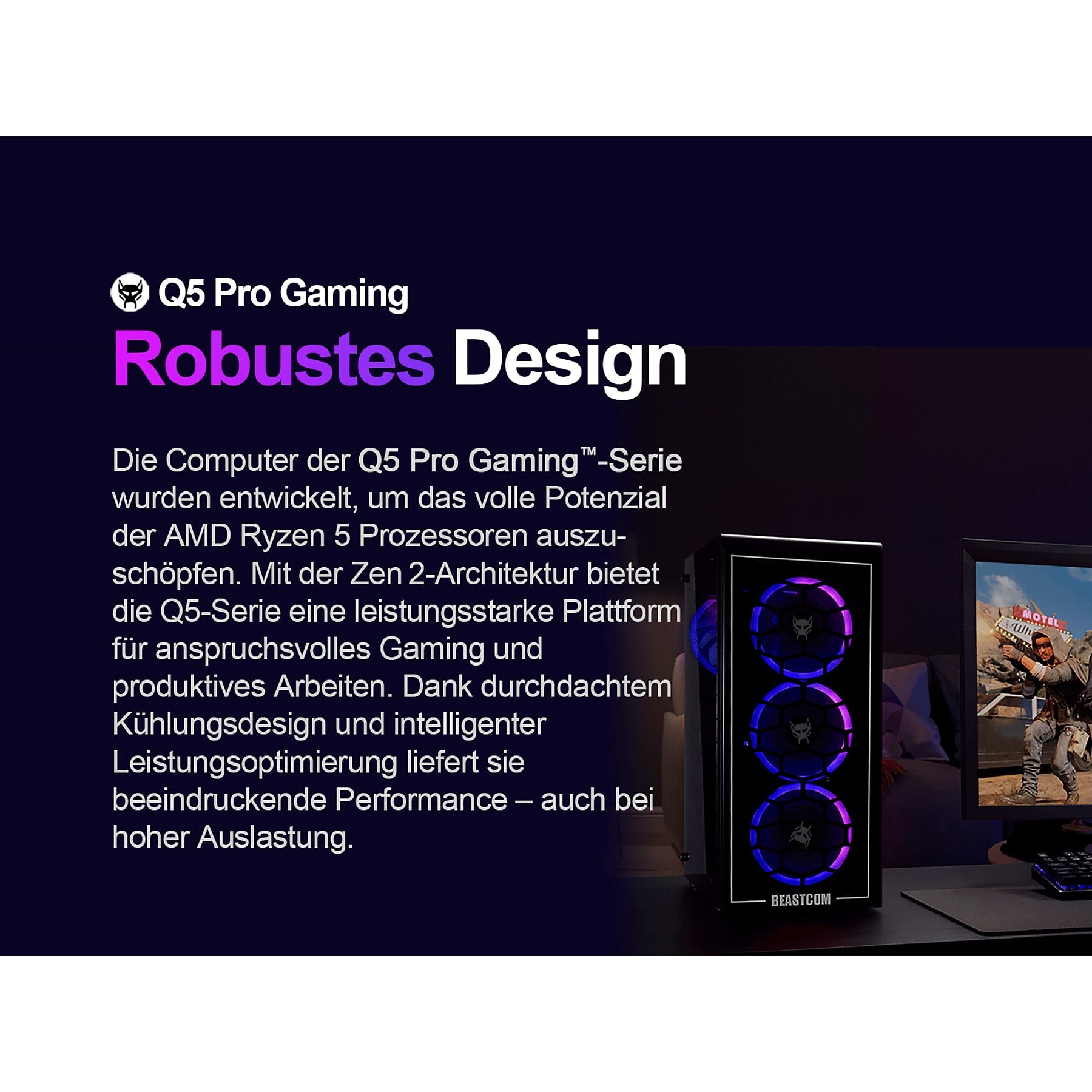 BEASTCOM Q5 | Pro Gaming, Gaming-PC mit AMD Ryzen™ 5, 16 GB RAM, 1 TB SSD, NVIDIA, NVidia GeForce RTX™ 3050, Windows 11 Home BEASTCOM
