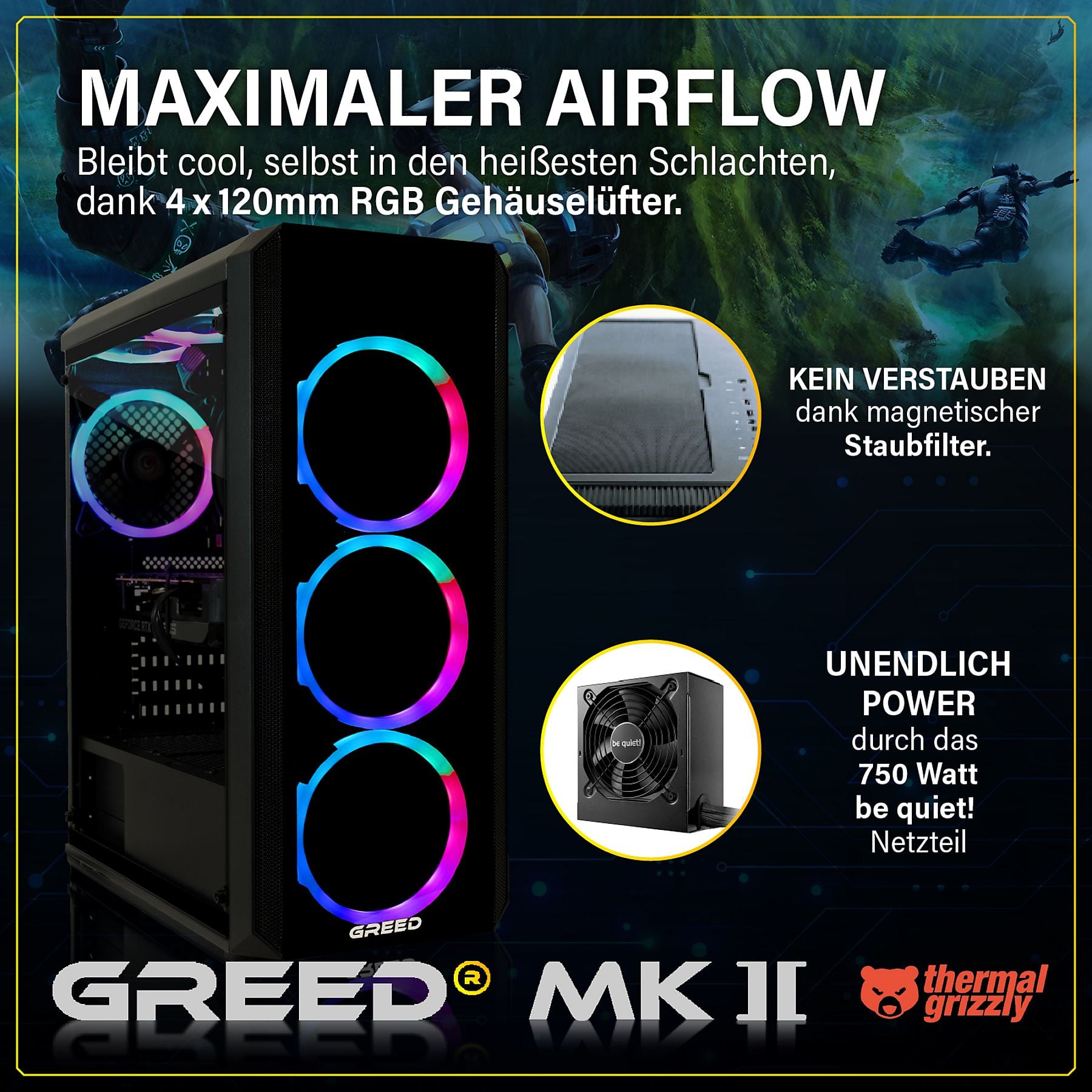 GREED MK2 Intel - Mittelklasse - Gaming Pc, Gaming PC mit Intel® Core™ i7 12700F Prozessor, 16 GB RAM, 1000 GB SSD, NVIDIA GeForce RTX™ 5060, Windows 11 Pro GREED